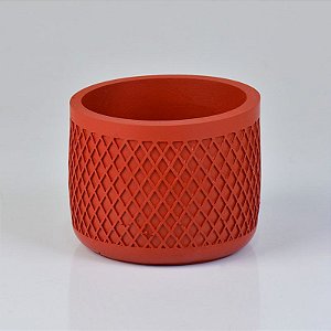 Vaso com Textura de Grade Vermelho em Resina