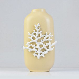 Vaso Bege com Coral em Resina em Cerâmica