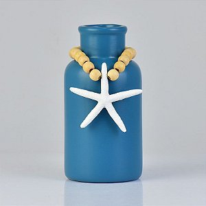 Enfeite Vaso Azul com Estrela em Cerâmica