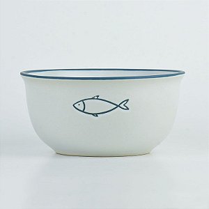 Bowl Ocean Branco Peixe em Cerâmica