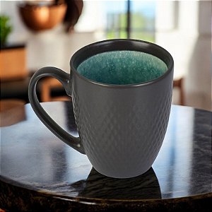 Caneca Cinza e Azul 11 cm em Cerâmica 350 ml