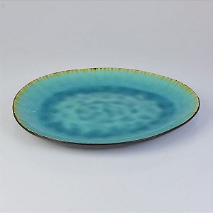 Prato Oval Azul Claro em Cerâmica