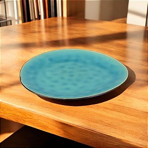 Prato Oval Azul Claro em Cerâmica