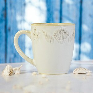 Caneca Branca Náutica em Cerâmica 350 ml