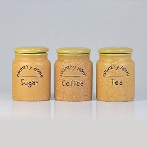 Kit Potes Sugar Tea Coffee em Cerâmica