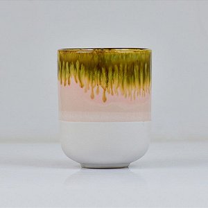 Copo Rosa, Bege e Amarelo 10 cm em Cerâmica