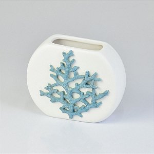 Porta Objeto Branco C/ Coral Azul em Cerâmica