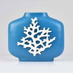 Vaso Azul C/ Coral em Cerâmica