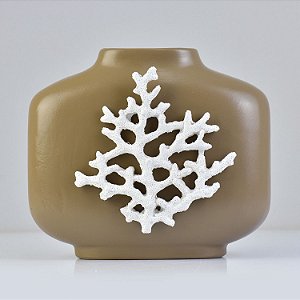 Vaso Marrom C/ Coral em Cerâmica