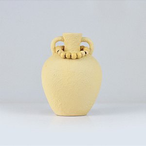 Vaso Rústico Bege Médio C/ Colar em Cerâmica