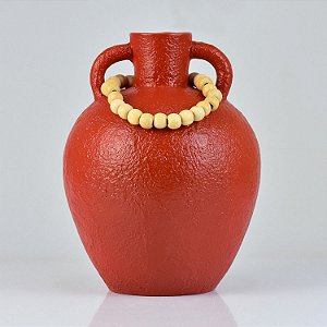 Vaso Rústico Vermelho Grande C/ Colar em Cerâmica