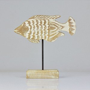 Enfeite Peixe Branco em Madeira 20x20x5,5 cm