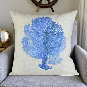 Almofada Cheia Coral Azul Folhas 40x40
