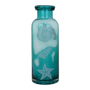 Vaso Garrafa Transparente Azul em Vidro