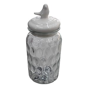 Pote Pássaro Branco em Vidro