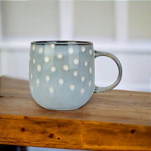 Caneca Round Cinza Pingos em Cerâmica 350ml