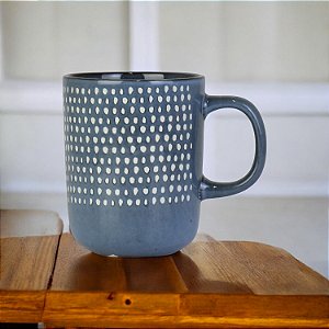 Caneca Pingos Azul em Cerâmica