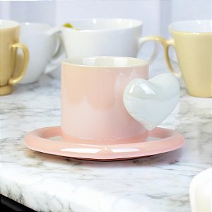 Caneca Alça Coração Rosa em Cerâmica