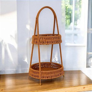 Cesto 2 Andares Marrom em Rattan Artificial