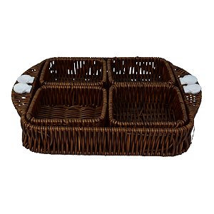 Bandeja Com Organizadores Marrom em Rattan Artificial