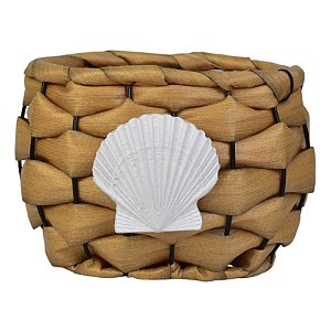 Cesto Redondo Trançado Coração Bege em Rattan Artificial