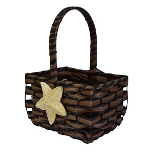 Cesta Trançada Marrom Coração em Rattan Artificial