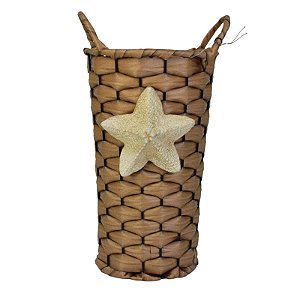 Cesto Bege Trançado Flower 15 cm em Rattan Artificial