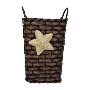 Cesto Trançado Flower Marrom 10 cm em Rattan Artificial