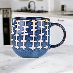 Caneca Round Azul Riscos em Cerâmica 350ml