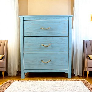 Cômoda Azul com 3 Gavetas em Madeira