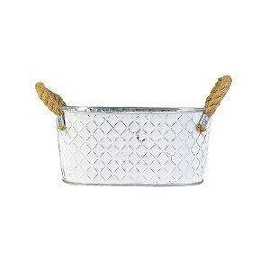 Vaso Branco Oval Losango M em Metal