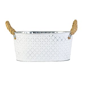 Vaso Branco Oval Losango G em Metal