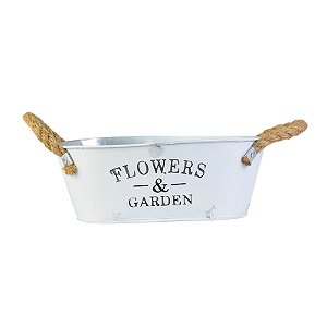 Vaso Branco Oval Flowers e Garden G em Metal