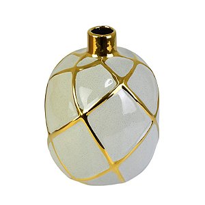 Vaso Losango Gold Cinza G em Cerâmica