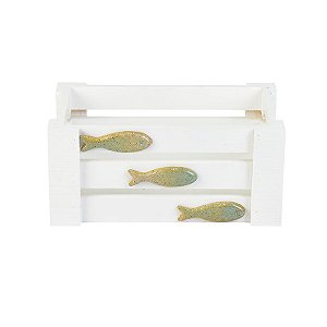 Caixote Branco com Peixes P em Madeira