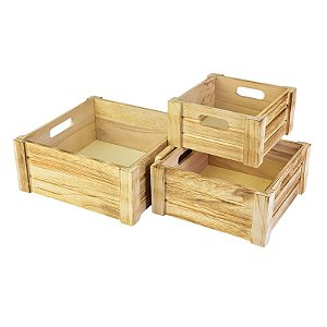 Jogo com 3 Caixotes Ripados em Madeira