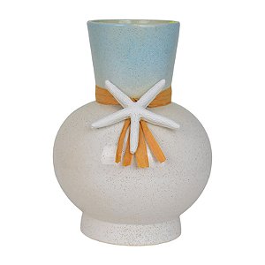 Vaso Azul/Branco Laço Estrela em Cerâmica