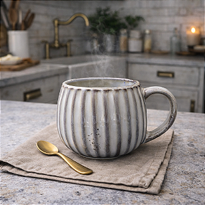 Xícara Arrondada Listras Verticais Branca