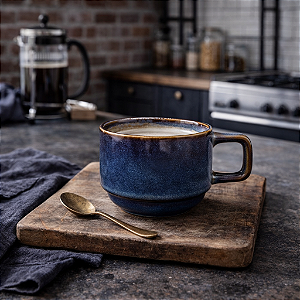 Xícara Cerâmica Azul Escuro 300ML