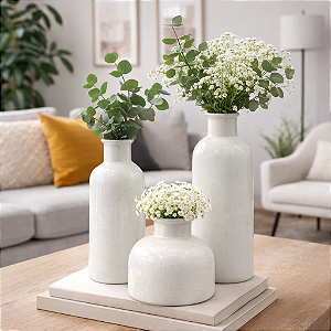 Kit De Vaso Cerâmico 3Pcs Brancos