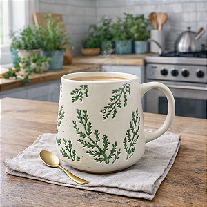 Xícara Cerâmica Flores Verde