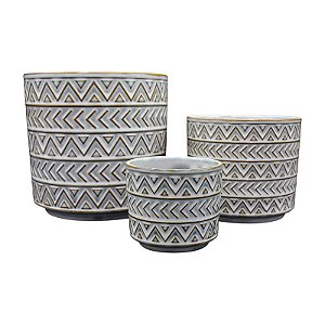 Kit De Vaso Cerâmica 3Pcs Cinza Formas