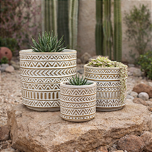 Kit De Vaso Cerâmica 3Pcs Cinza Formas