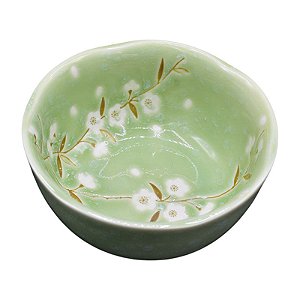 Tigela De Ceramica Com Flores Verde