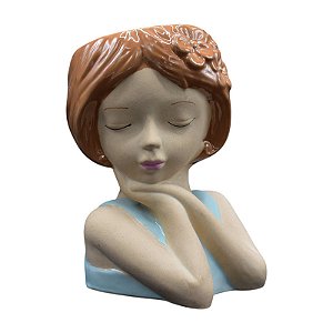 Vaso Menina Olhos Fechado Azul