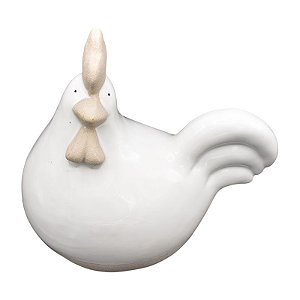 Decoração De Galinha Em Ceramica Branca G