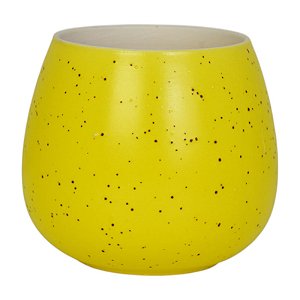 Vaso Em Ceramica Amarelo Com Textura De Bolinhas