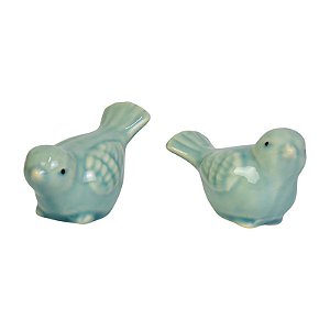 Jogo 2Pçs Passaros Azul Em Ceramica