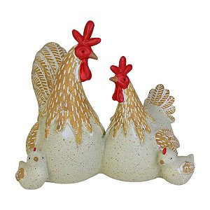 Galo Galinha E 2 Pintinhos Em Resina
