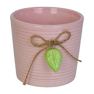 Vaso Com Relevo Linhas Folha Rosa